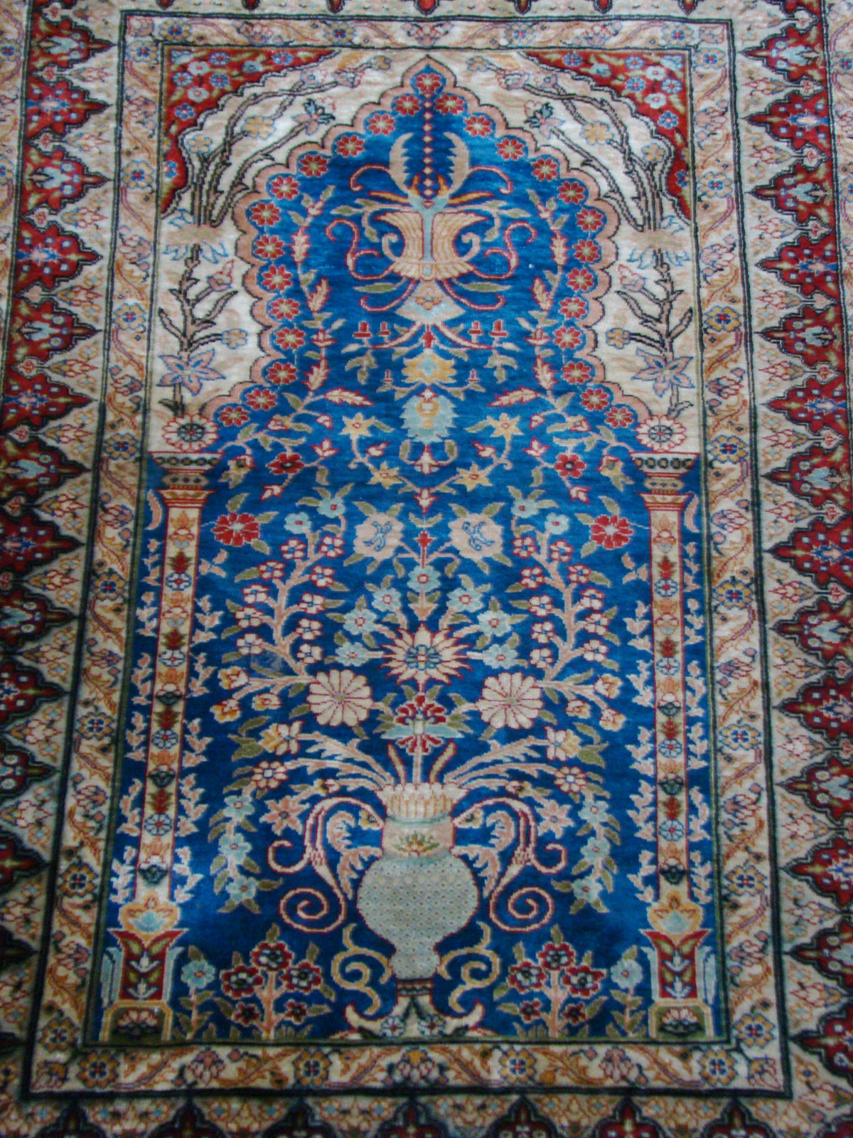 Antique Hereke silk wall carpet detailed center composition CA015