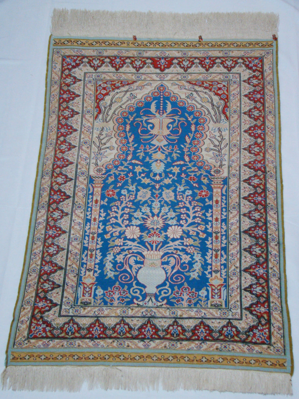 Antique Hereke silk wall carpet corner detail pictorial design CA015
