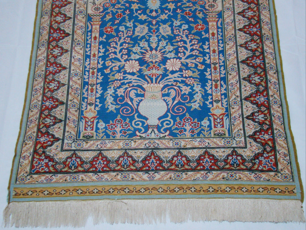 Antique Hereke silk wall carpet full back view CA015