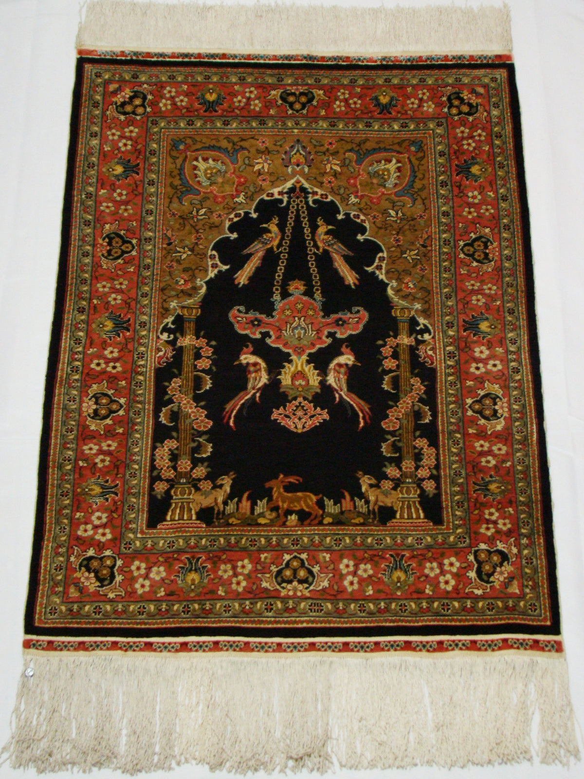 Antique Ozipek Hereke silk wall carpet paradise motif full view CA016