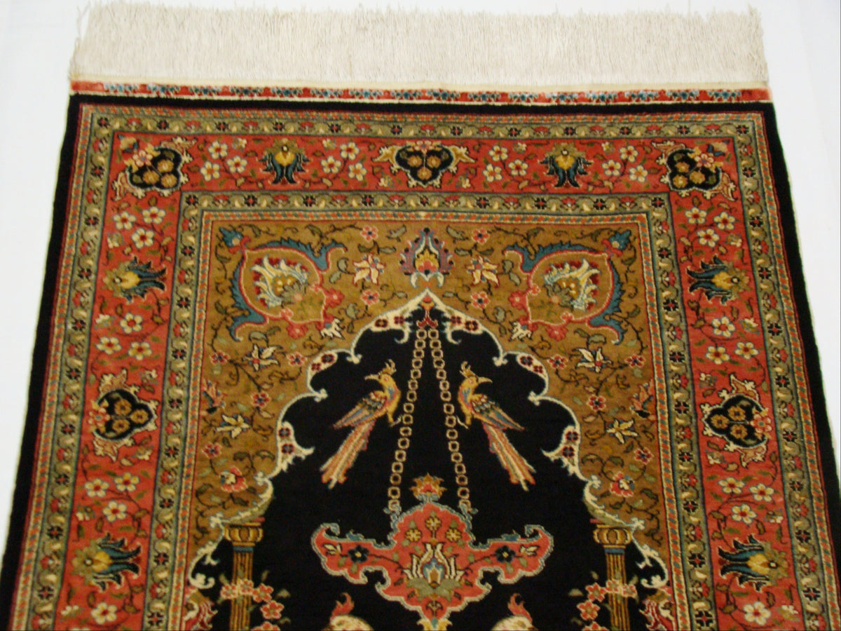 Antique Ozipek Hereke silk wall carpet paradise motif multicolor close-up detail CA016