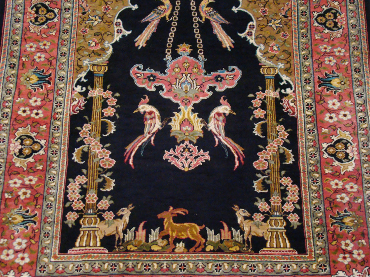 Antique Ozipek Hereke silk on cotton wall carpet full length with tassel CA016