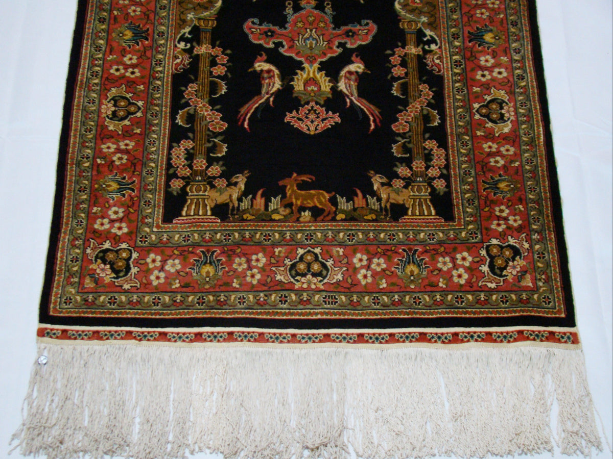 Rare antique Ozipek Hereke silk wall carpet vibrant multicolor paradise CA016