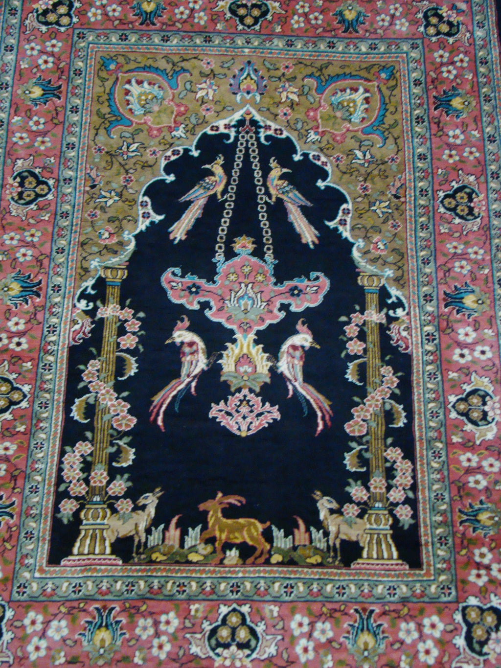 Antique Ozipek Hereke silk wall carpet fine weave texture detail CA016