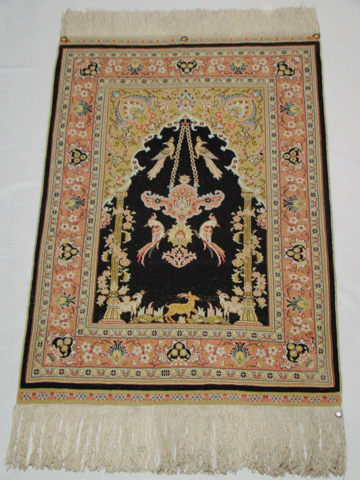 Antique Ozipek Hereke silk wall carpet corner detail paradise motif CA016