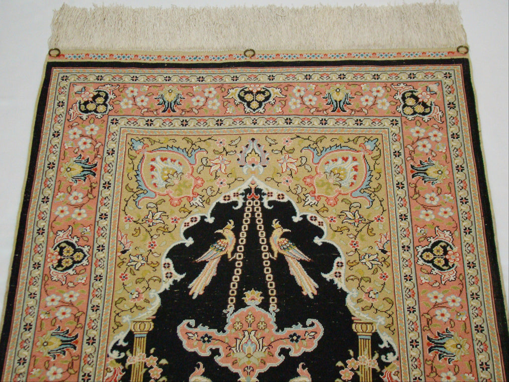Antique Ozipek Hereke silk wall carpet center medallion detail CA016