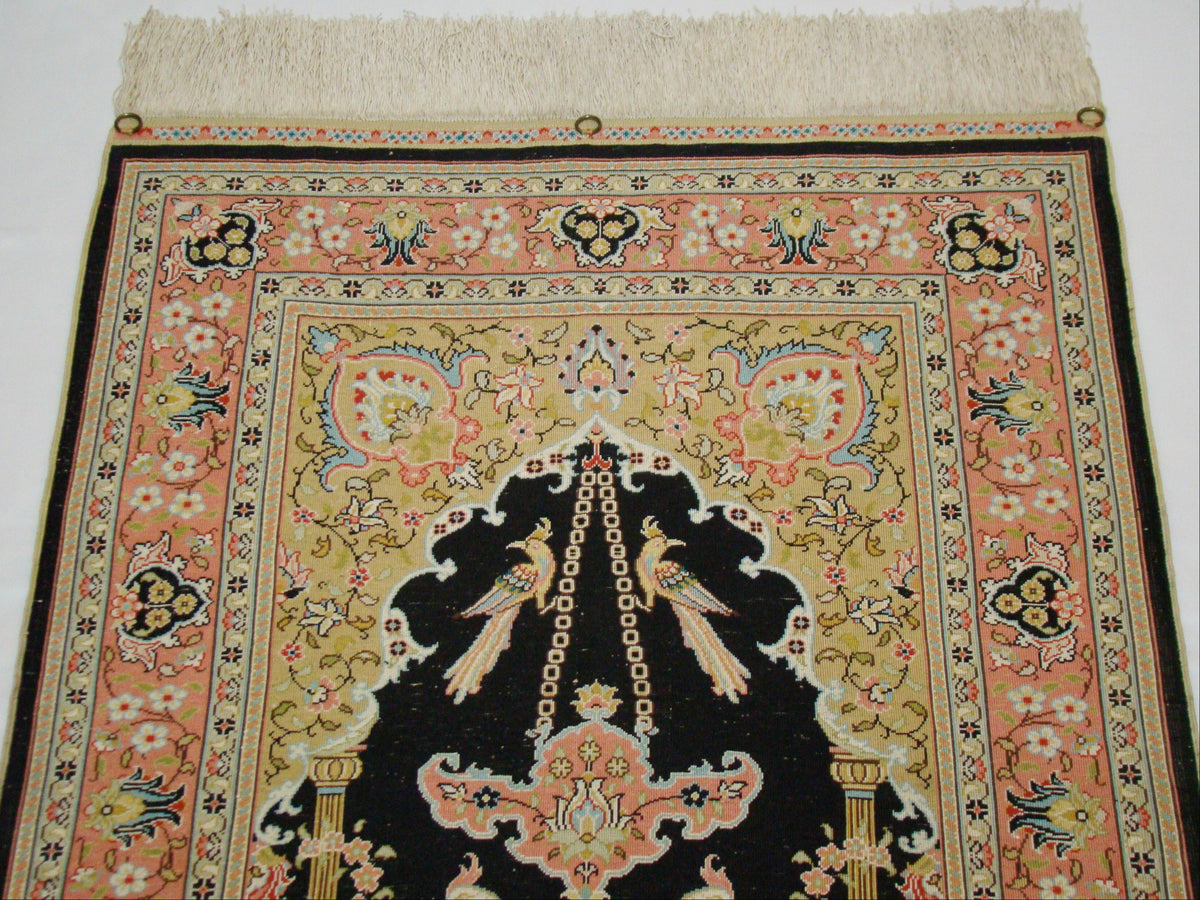 Antique Ozipek Hereke silk wall carpet center medallion detail CA016