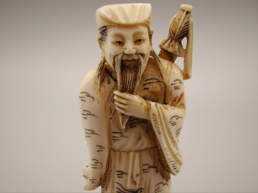 Antique Natural Elephant Ivory Figur - Handcarved - Netsuke Signed - Japan - Kingdom of Antique Arts