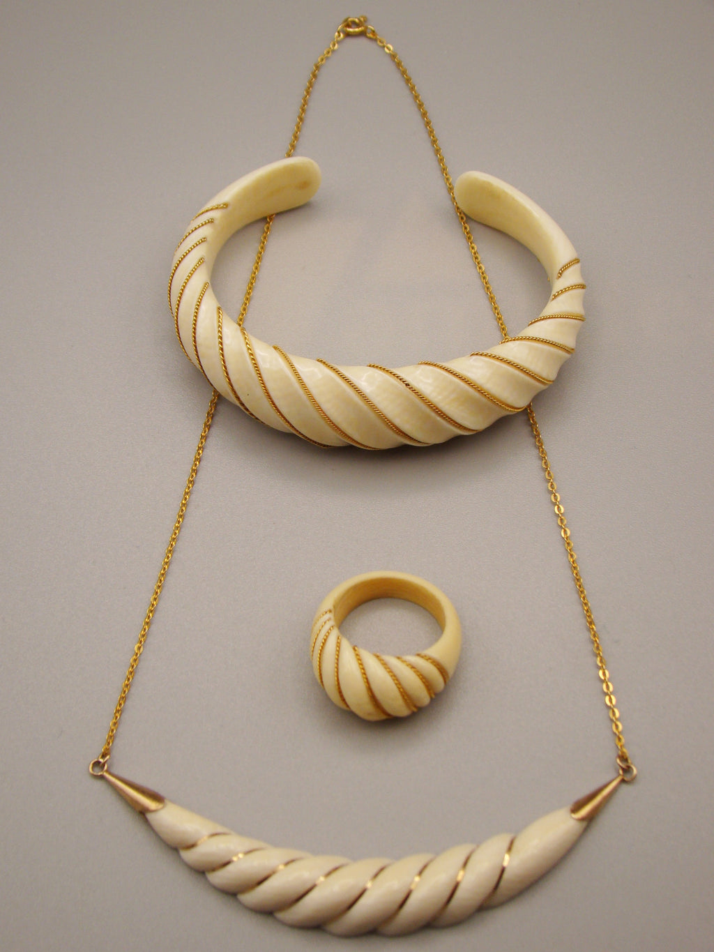 Antique Natural Elephant Ivory Necklace - Pendant - Bracelet - Ring - Set - Kingdom of Antique Arts