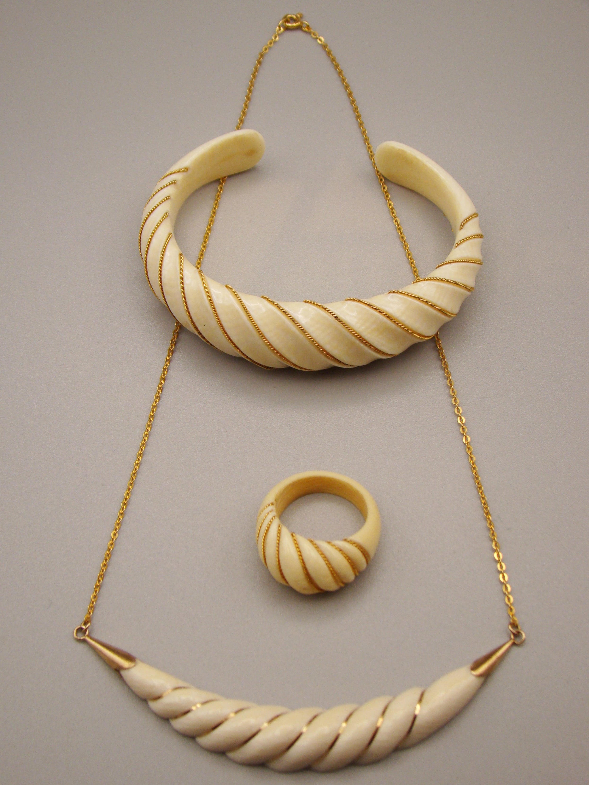 Antique Natural Elephant Ivory Necklace - Pendant - Bracelet - Ring - Set - Kingdom of Antique Arts