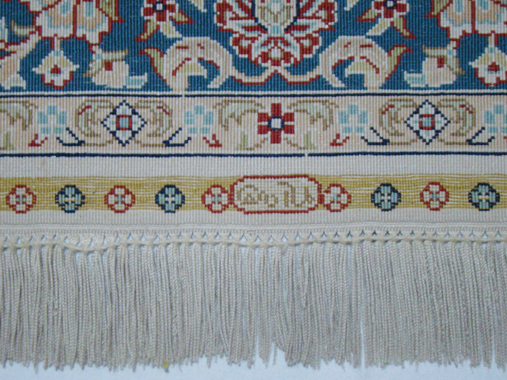 Antique signed Hereke silk wall carpet full back view CA017