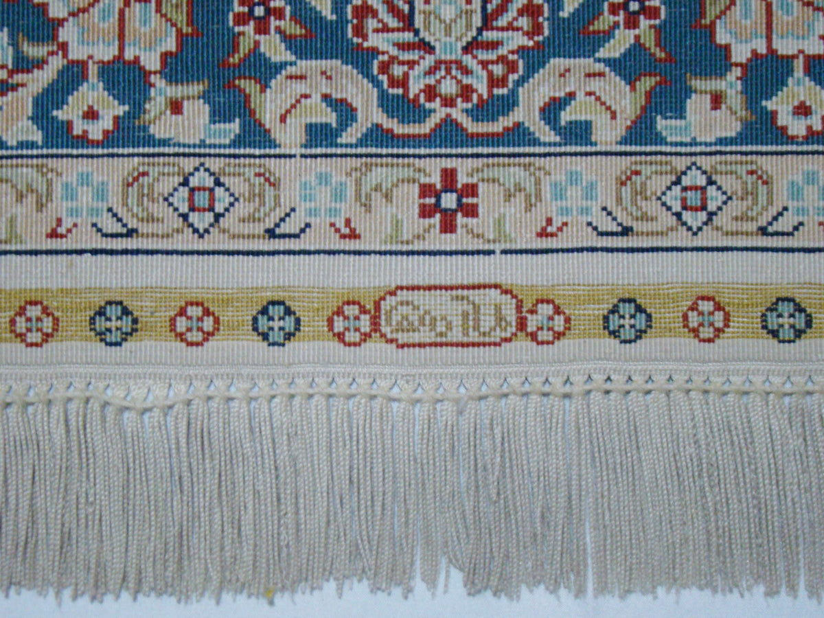 Antique signed Hereke silk wall carpet full back view CA017