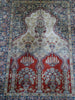 Antique signed Hereke silk wall carpet fine weave texture detail CA017