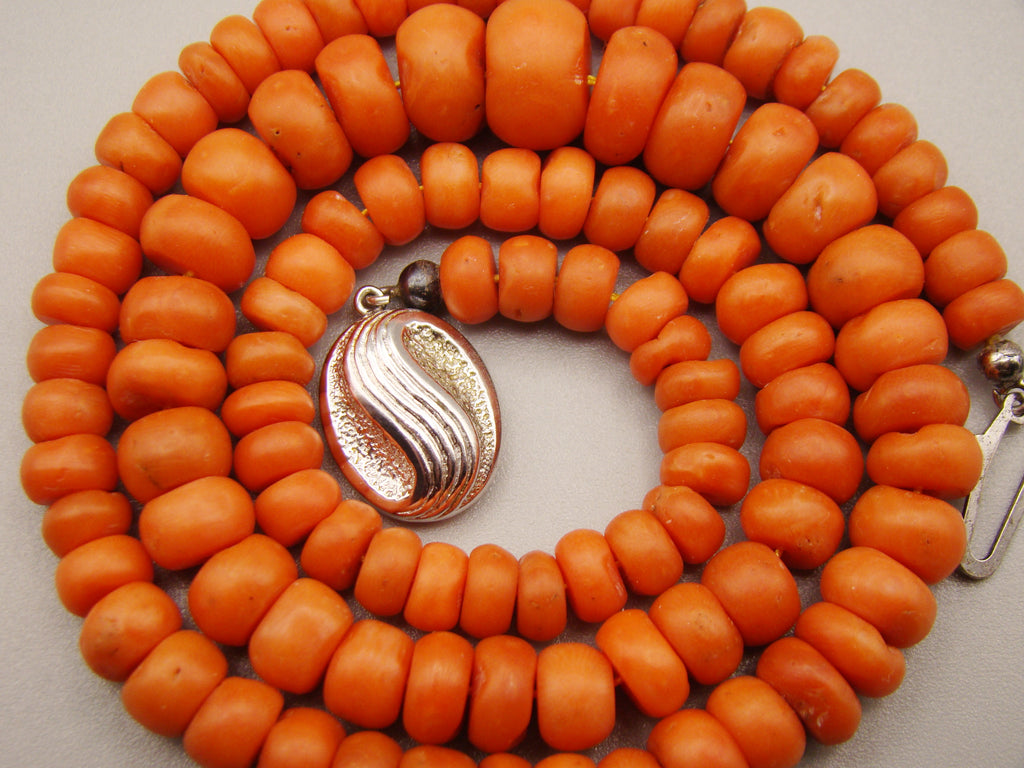 Antique Natural Undyed Orange Coral Necklace - Kingdom of Antique Arts