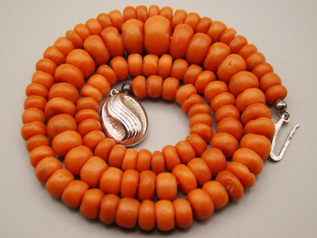 Antique Natural Undyed Orange Coral Necklace - Kingdom of Antique Arts