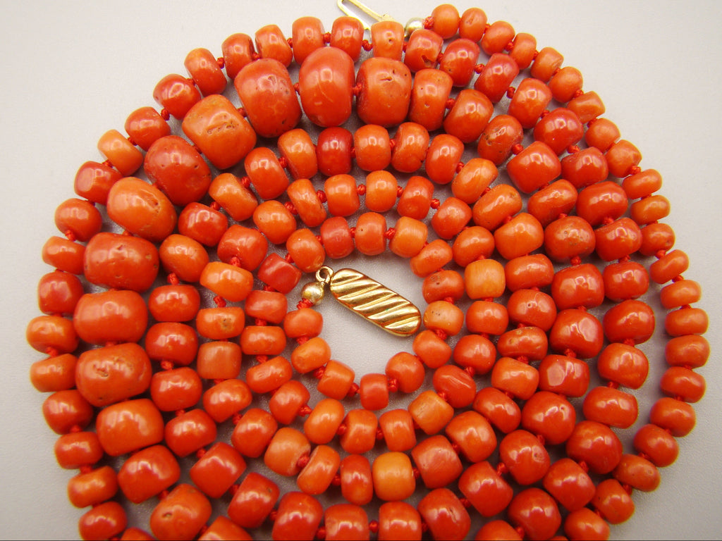 antique coral, natural coral, undyed coral, dark red coral, blood red coral, Italian coral, pacific coral, Sardinian Coral, Coral beads, Coral Rosary beads, Coral chain, Coral necklace, sea coral, aka coral, 14 karat Gold clasp