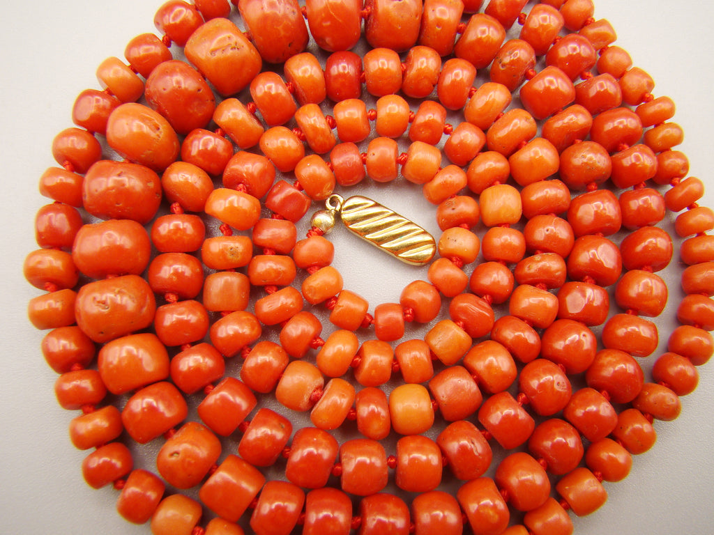 antique coral, natural coral, undyed coral, dark red coral, blood red coral, Italian coral, pacific coral, Sardinian Coral, Coral beads, Coral Rosary beads, Coral chain, Coral necklace, sea coral, aka coral, 14 karat Gold clasp