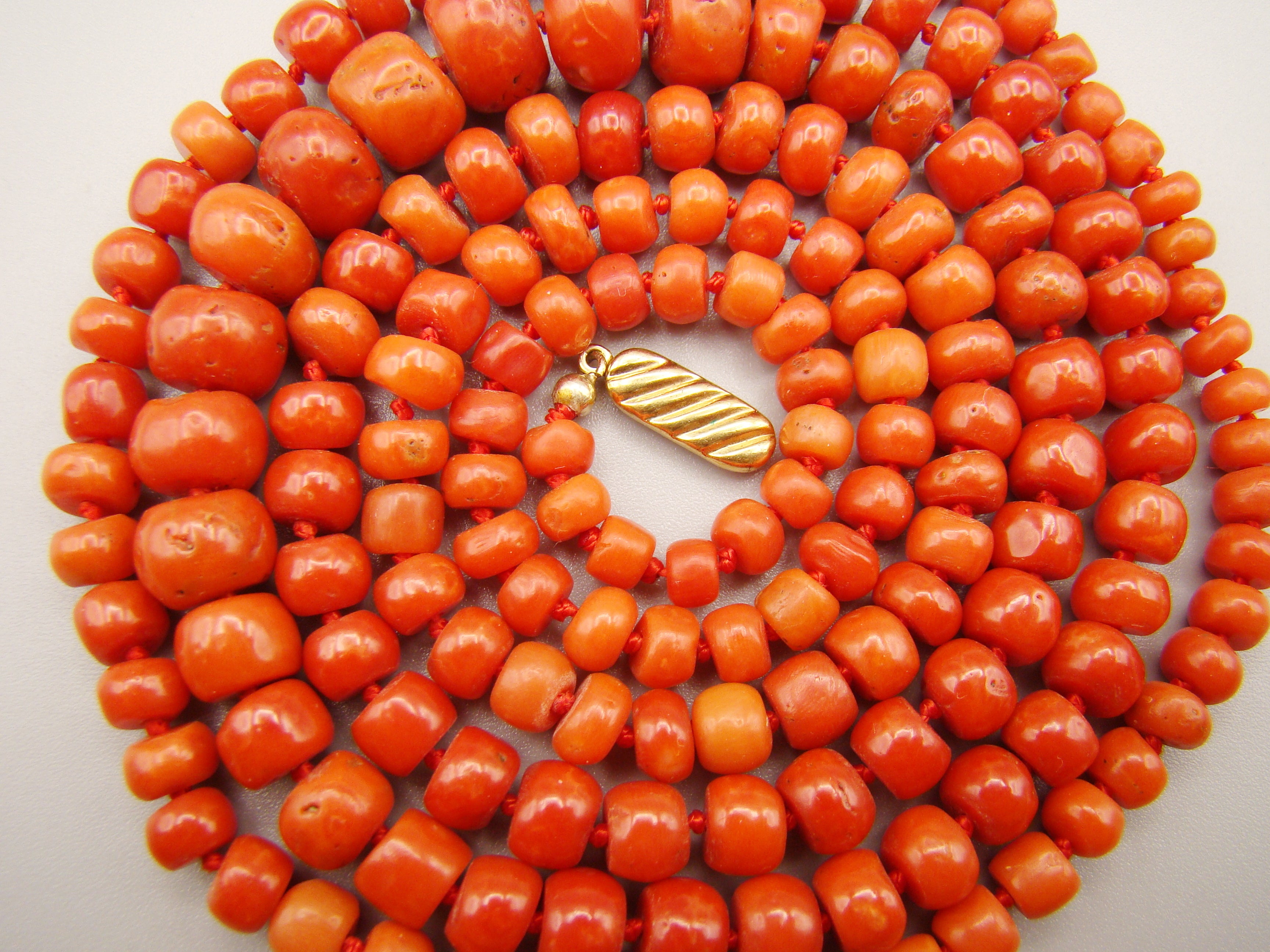antique coral, natural coral, undyed coral, dark red coral, blood red coral, Italian coral, pacific coral, Sardinian Coral, Coral beads, Coral Rosary beads, Coral chain, Coral necklace, sea coral, aka coral, 14 karat Gold clasp