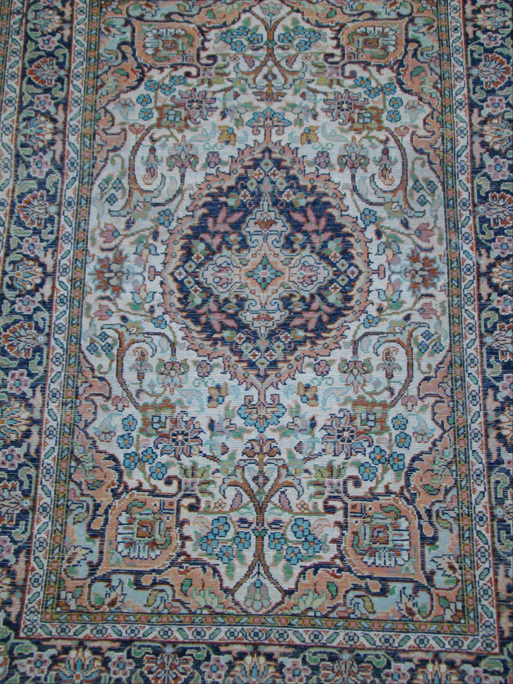 Antique Oriental silk wall carpet displayed on wall floral design CA018