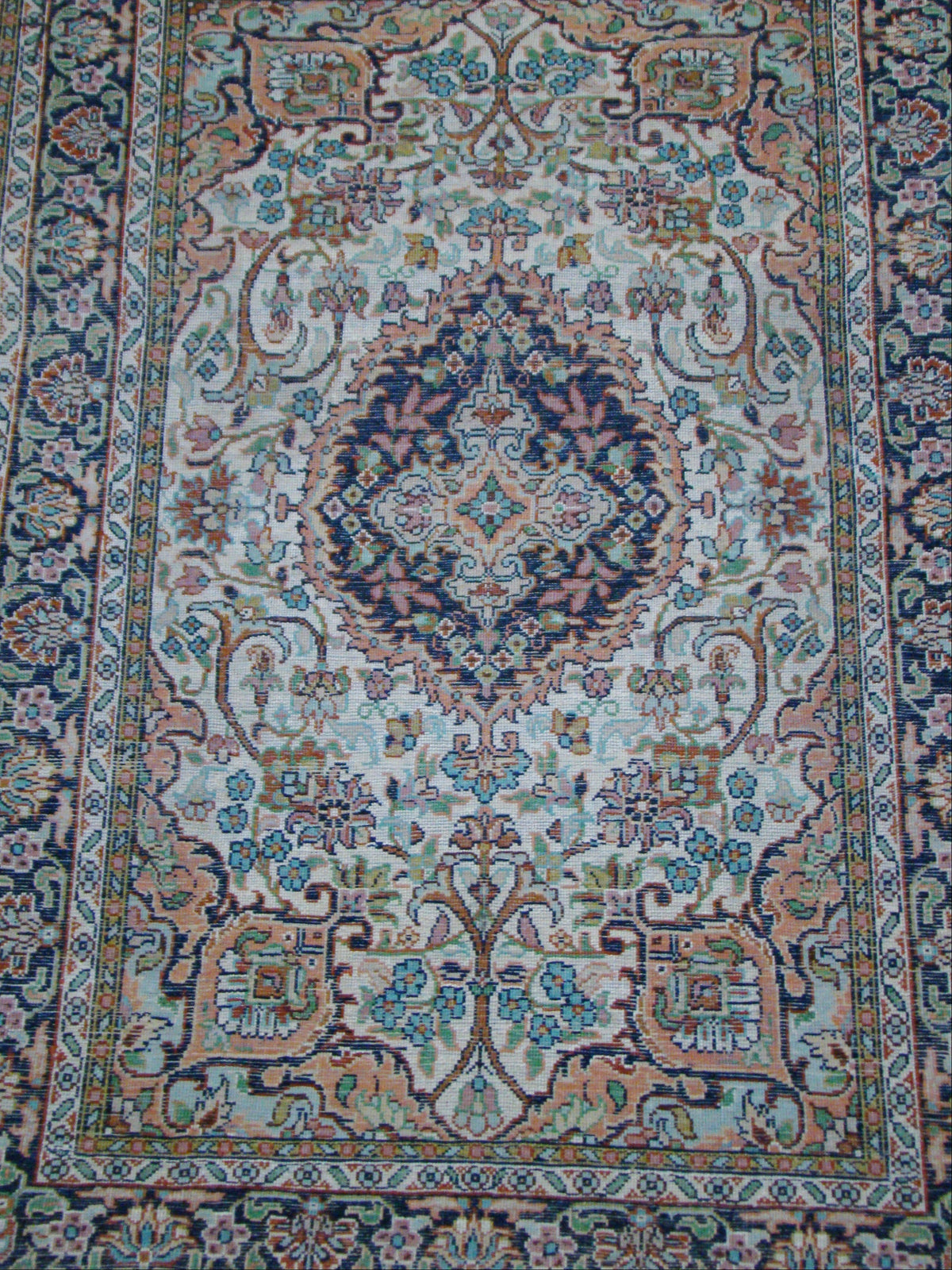 Antique Oriental silk wall carpet displayed on wall floral design CA018
