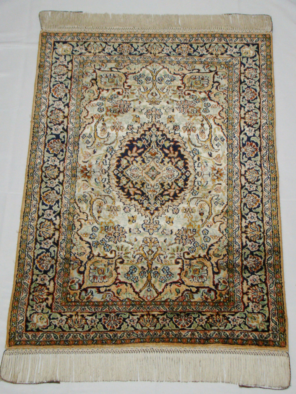 Antique Oriental silk wall carpet floral design full view CA018