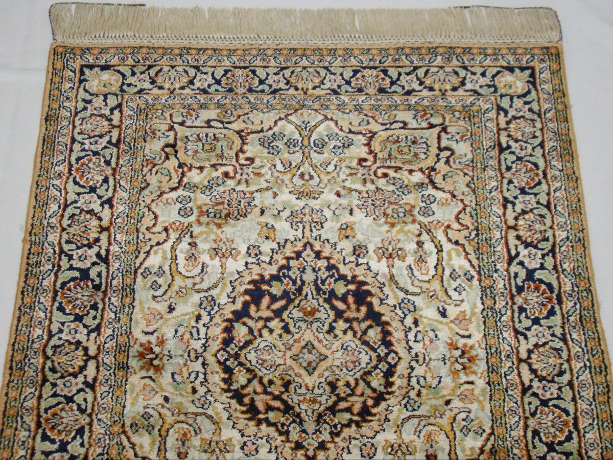 Antique Oriental silk wall carpet floral ornamental detail close-up CA018