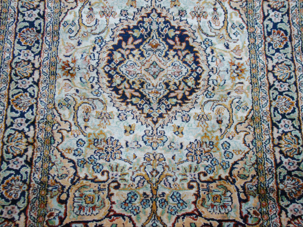 Antique Oriental silk on cotton wall carpet full length with tassel CA018