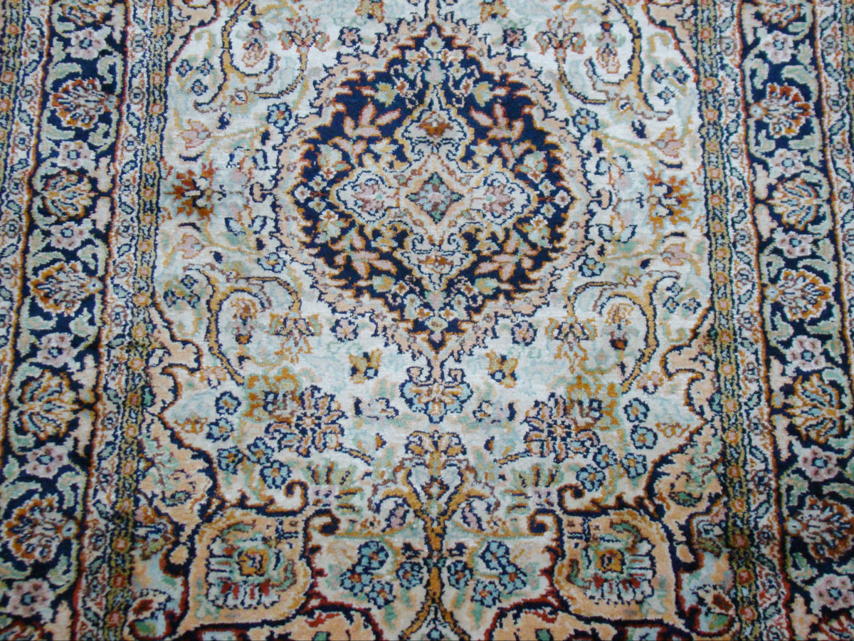 Antique Oriental silk on cotton wall carpet full length with tassel CA018