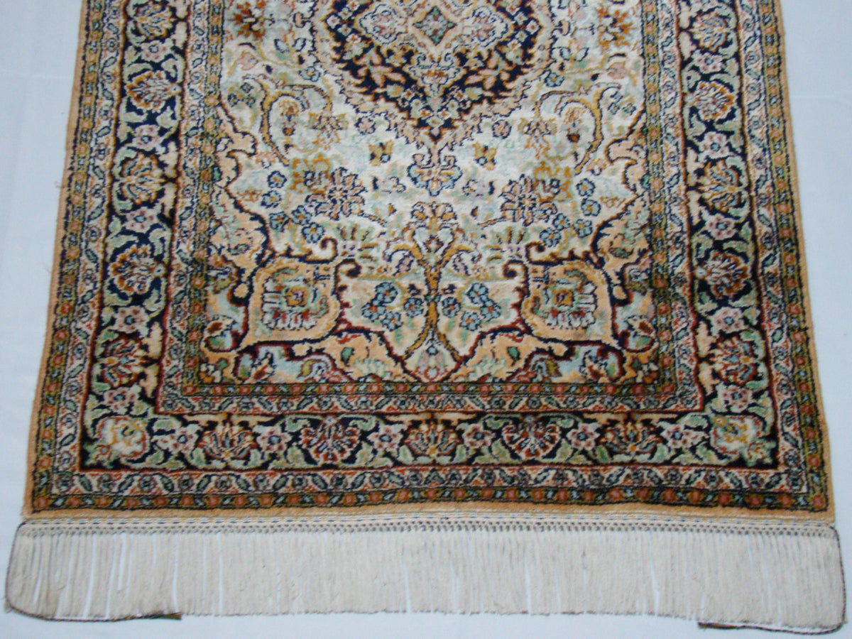 Rare antique Oriental silk wall carpet vibrant floral composition CA018