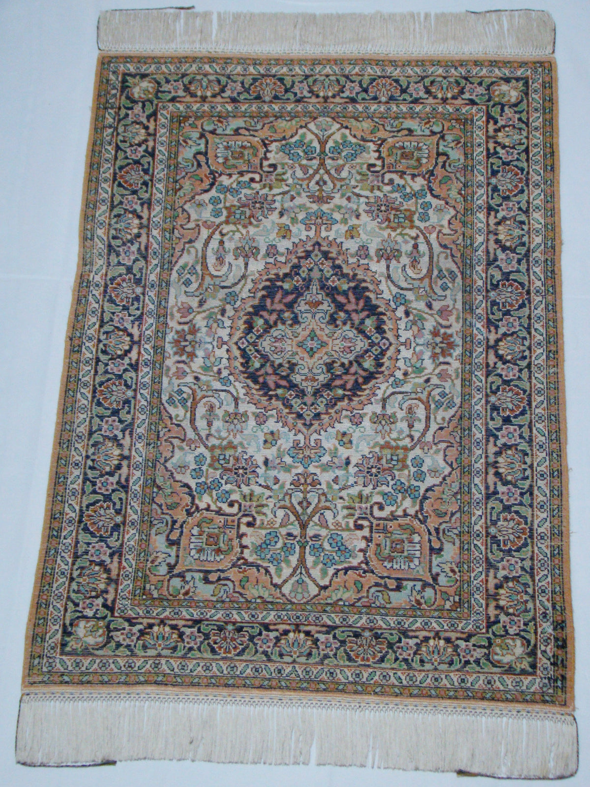 Antique Oriental silk wall carpet corner detail floral design CA018
