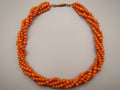 antique coral, natural coral, undyed coral, dark orange coral, Italian coral, pacific coral, Sardinian Coral, sea coral, Mediterranean coral, Mediterranean orange, handcarved coral, orange coral, 14 karat gold clasp, coral necklace, coral chain