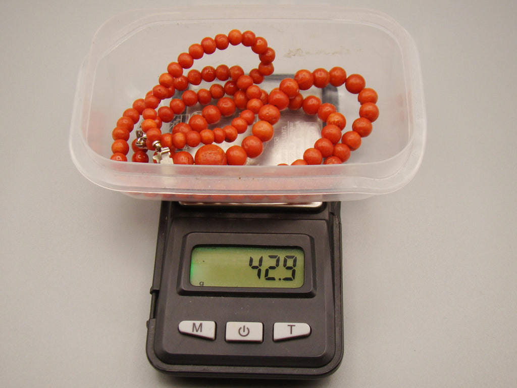 antique coral, natural coral, undyed coral, dark red coral, blood red coral, Italian coral, pacific coral, Sardinian Coral, Coral beads, Coral Rosary beads, Coral chain, Coral necklace, sea coral, aka coral, 14 karat gold clasp