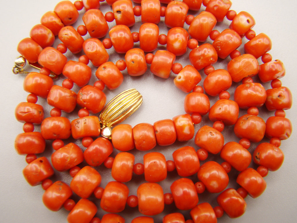 antique coral, natural coral, undyed coral, dark red coral, blood red coral, Italian coral, pacific coral, Sardinian Coral, Coral beads, Coral Rosary beads, Coral chain, Coral necklace, sea coral, aka coral, 14 Karat Gold clasp