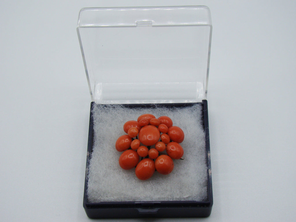 Antique Natural Undyed Dark Orange Coral Brooch - Kingdom of Antique Arts