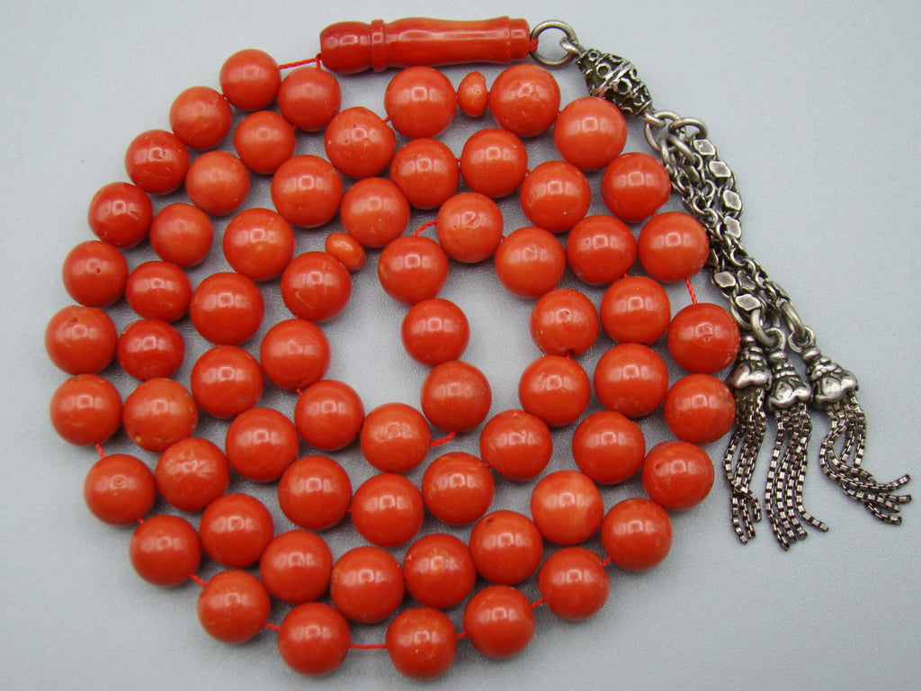 Antique Natural Undyed Dark Aka Blood Red Coral Rosary - Kingdom of Antique Arts