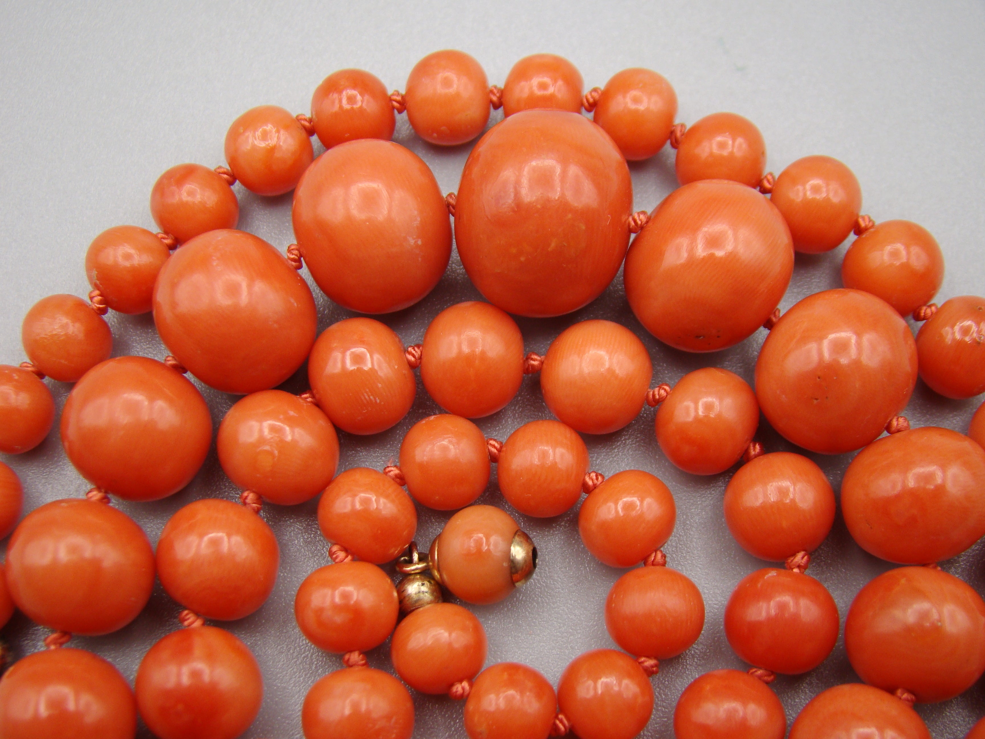 Antique Natural Undyed Momo Salmon Coral Necklace - Kingdom of Antique Arts