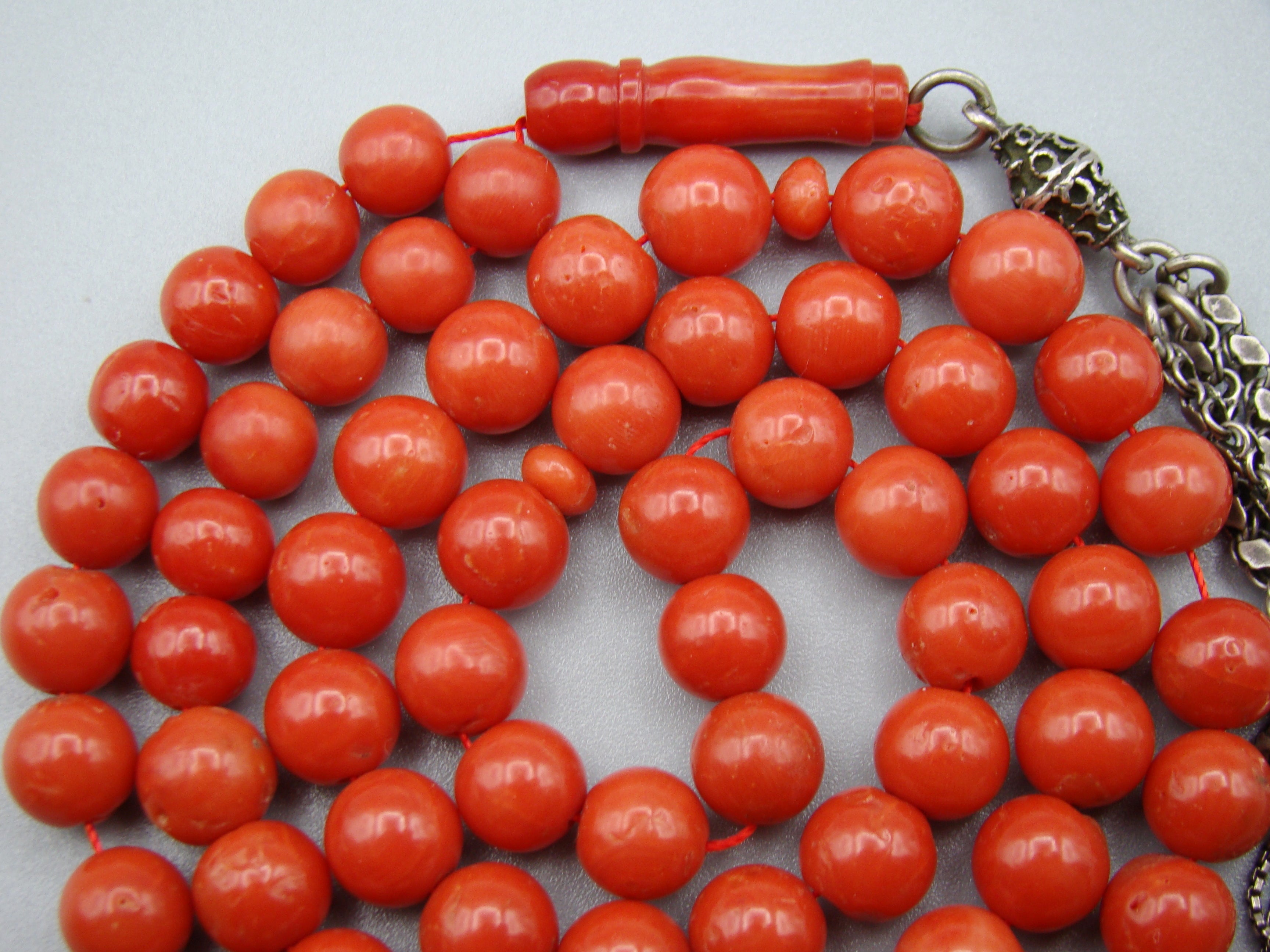 Antique Natural Undyed Dark Aka Blood Red Coral Rosary - Kingdom of Antique Arts