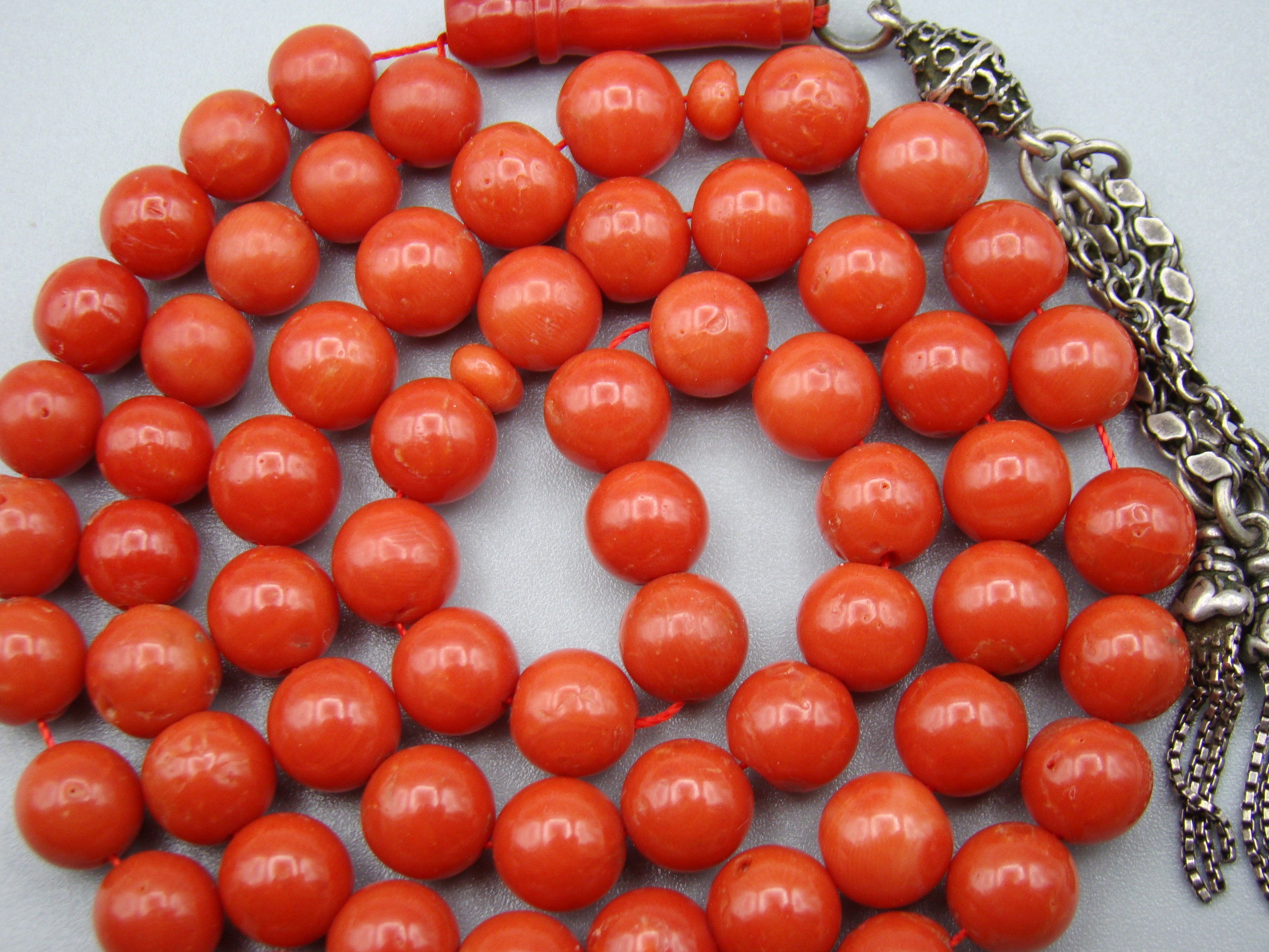 Antique Natural Undyed Dark Aka Blood Red Coral Rosary - Kingdom of Antique Arts