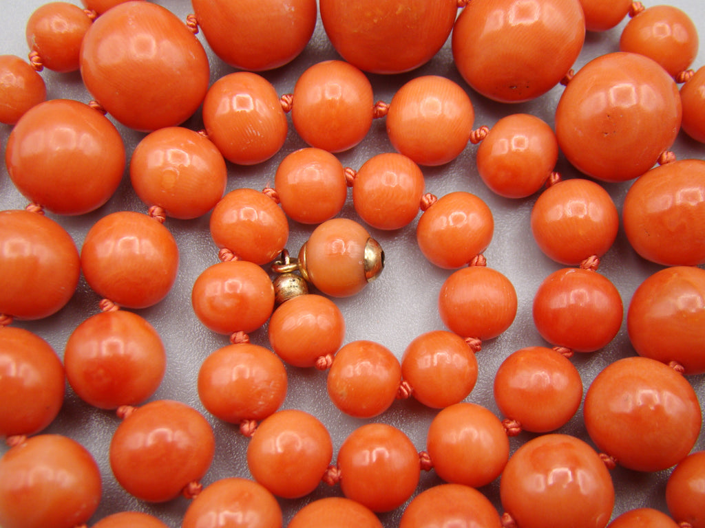 Antique Natural Undyed Momo Salmon Coral Necklace - Kingdom of Antique Arts