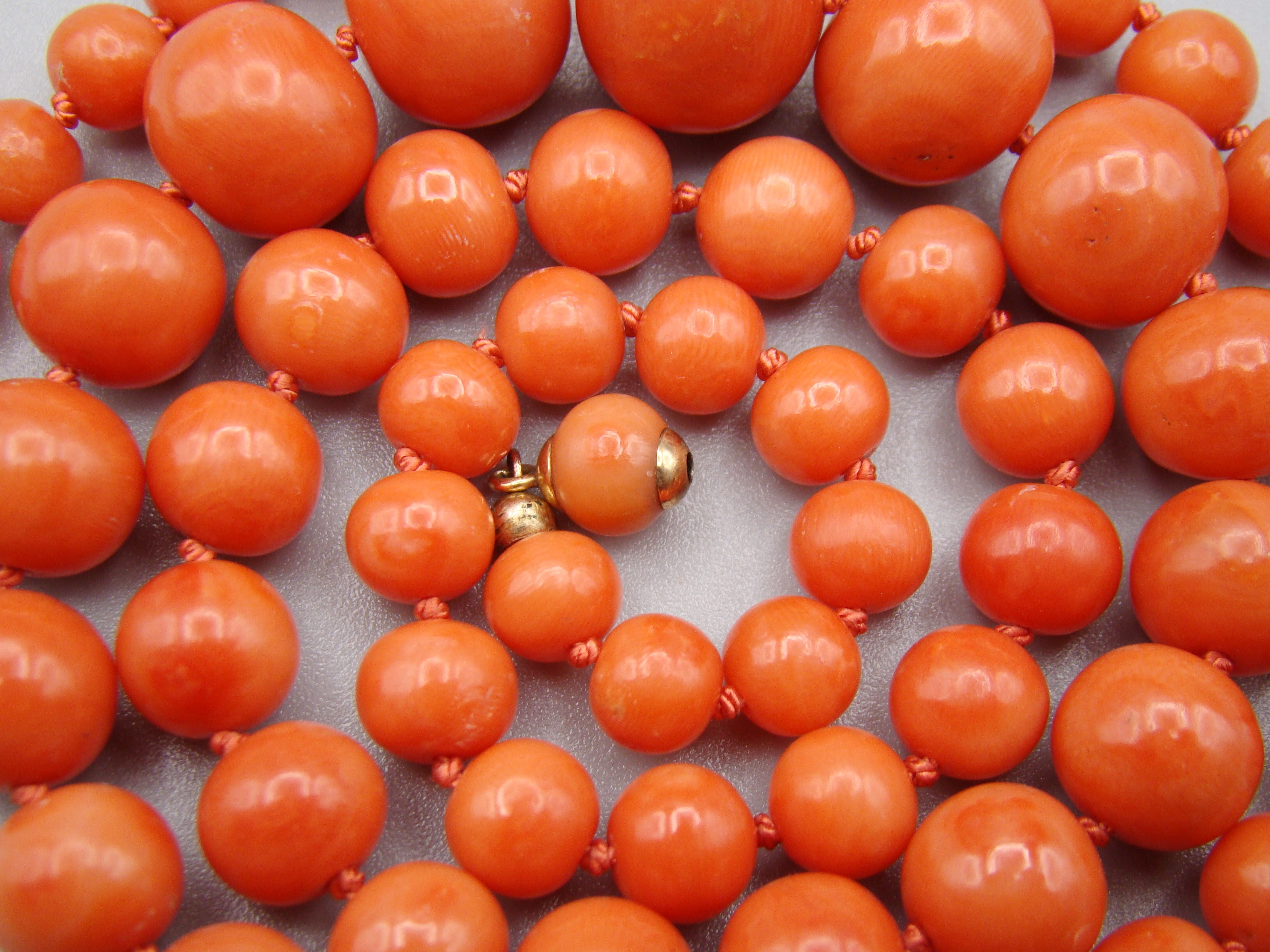 Antique Natural Undyed Momo Salmon Coral Necklace - Kingdom of Antique Arts
