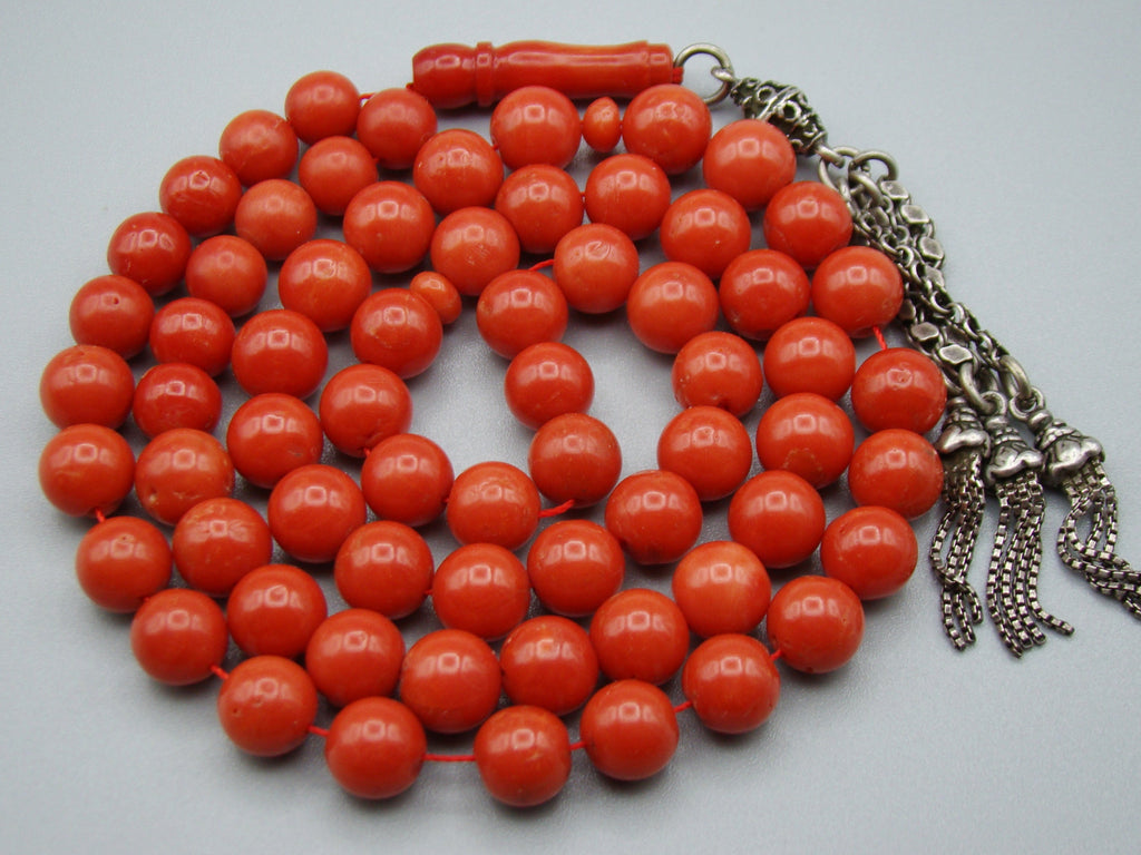 Antique Natural Undyed Dark Aka Blood Red Coral Rosary - Kingdom of Antique Arts