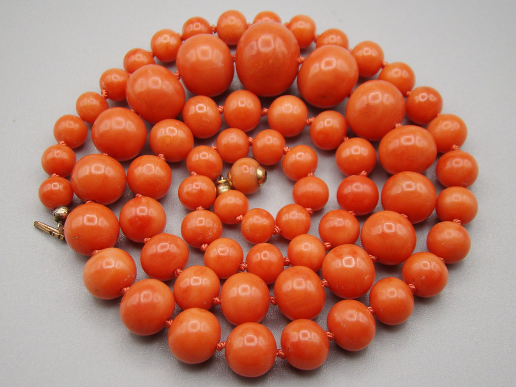 Antique Natural Undyed Momo Salmon Coral Necklace - Kingdom of Antique Arts