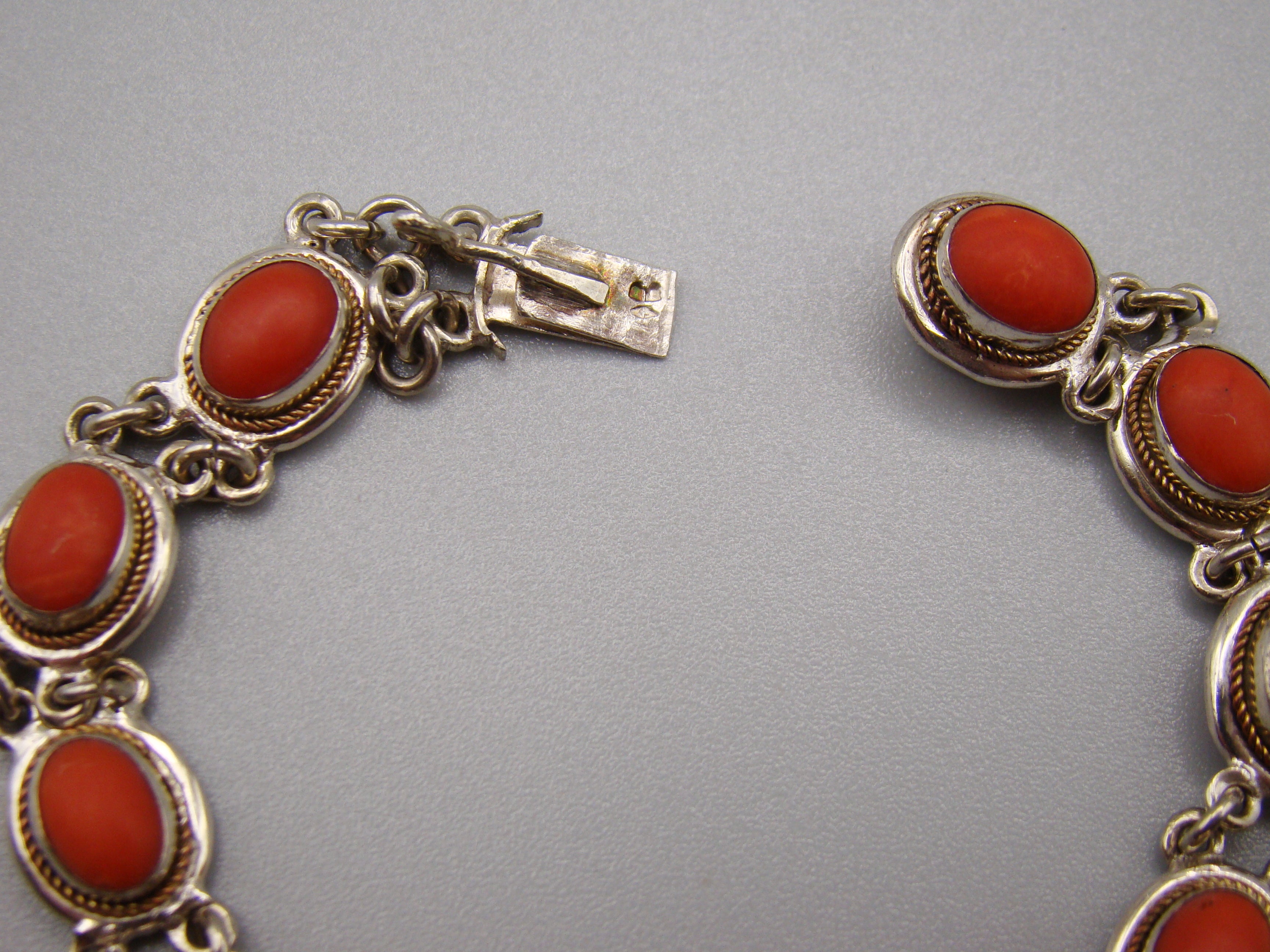 Antique Natural Undyed Red Coral Bracelet - Sterling Silver - Kingdom of Antique Arts