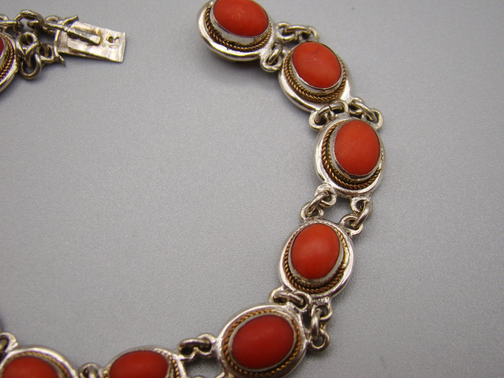 Antique Natural Undyed Red Coral Bracelet - Sterling Silver - Kingdom of Antique Arts