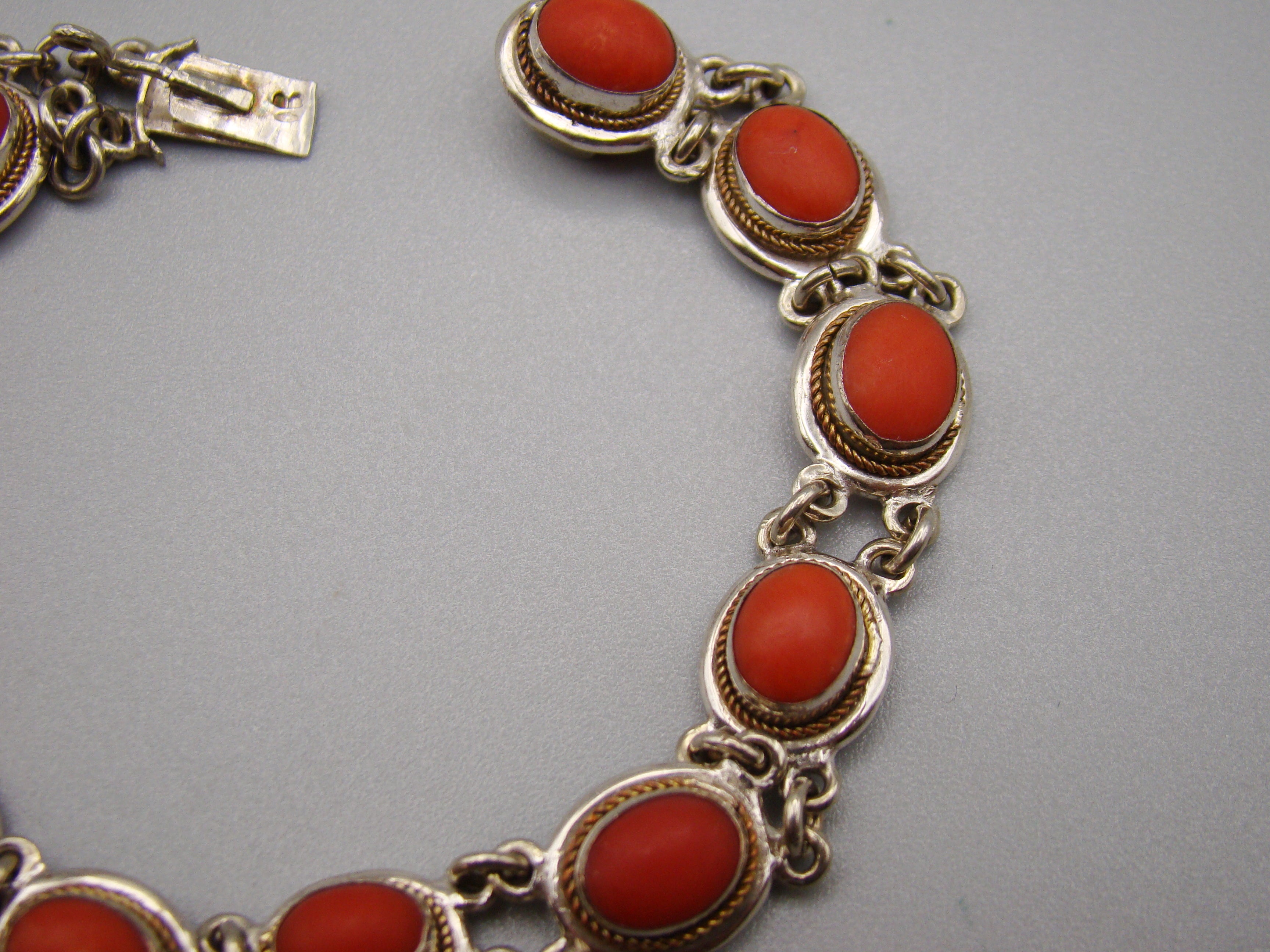Antique Natural Undyed Red Coral Bracelet - Sterling Silver - Kingdom of Antique Arts