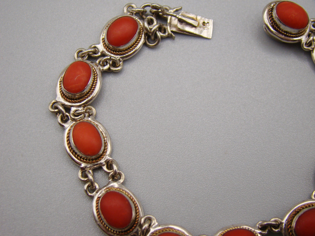 Antique Natural Undyed Red Coral Bracelet - Sterling Silver - Kingdom of Antique Arts