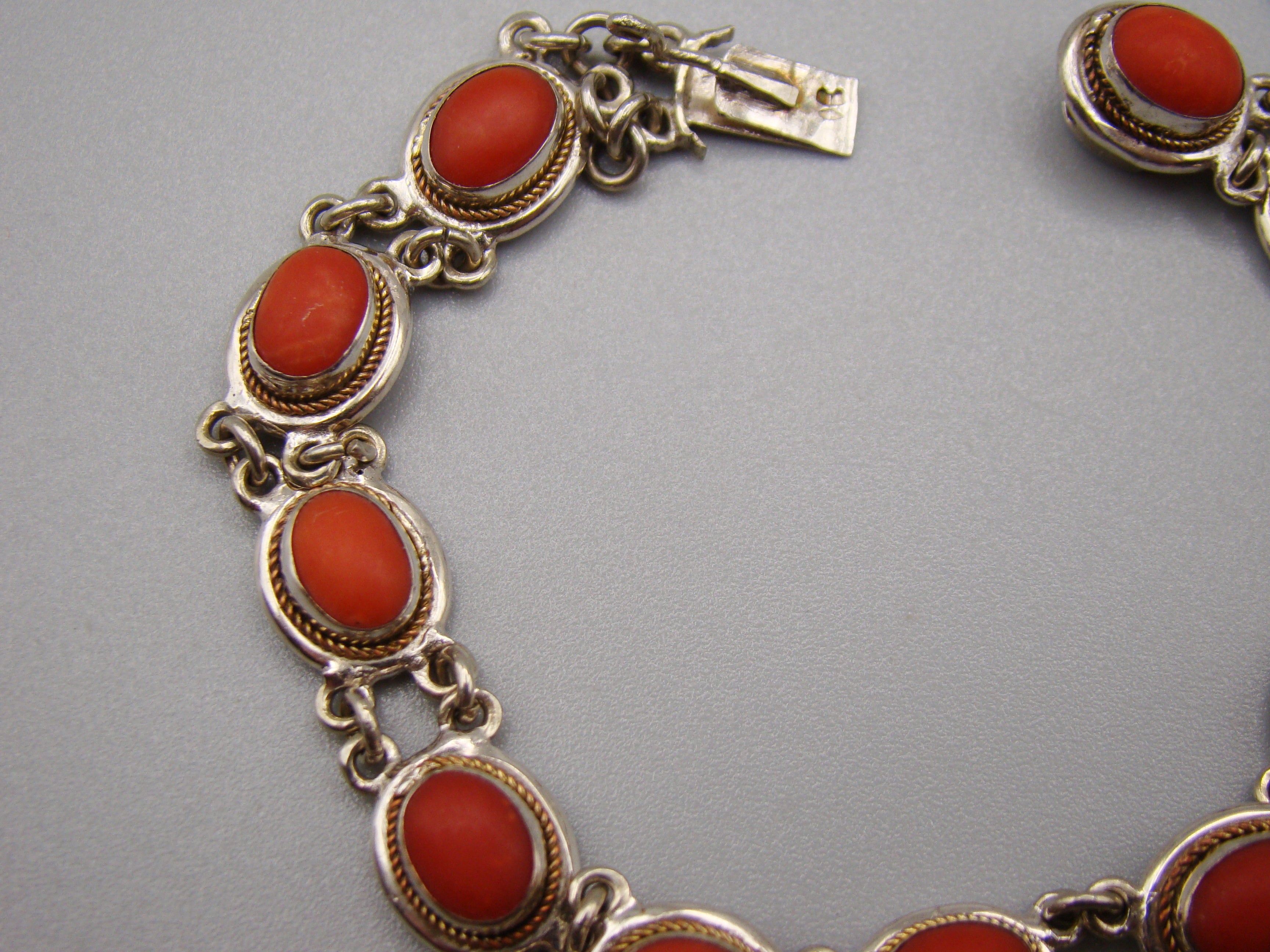 Antique Natural Undyed Red Coral Bracelet - Sterling Silver - Kingdom of Antique Arts