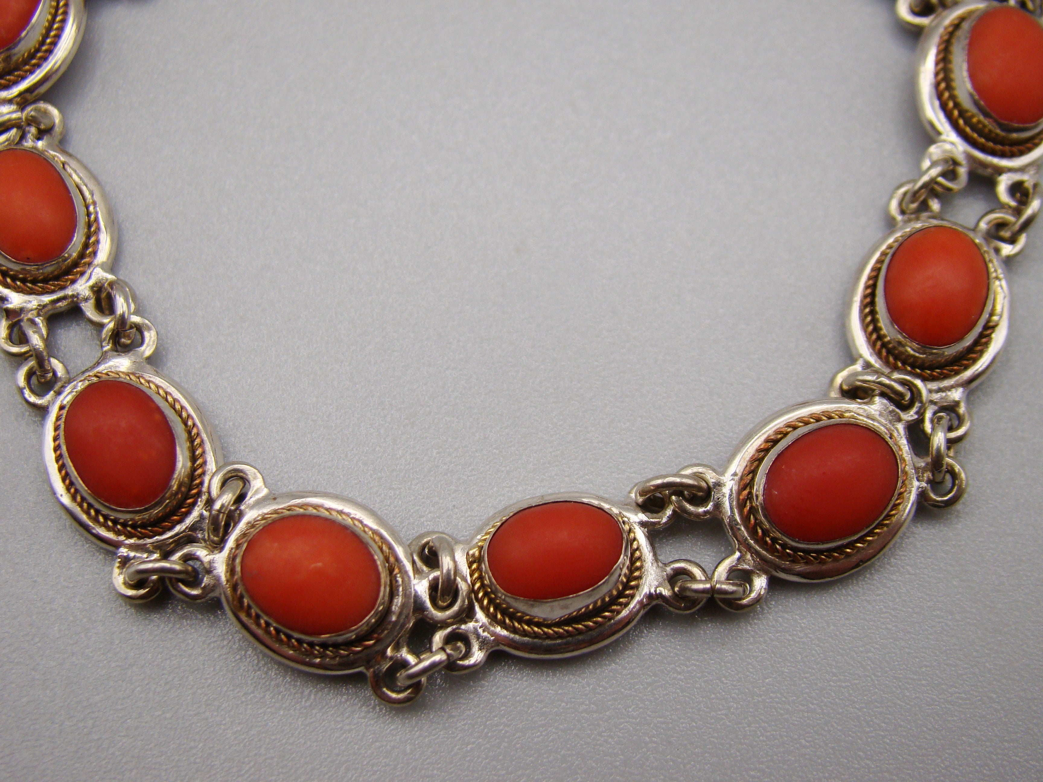 Antique Natural Undyed Red Coral Bracelet - Sterling Silver - Kingdom of Antique Arts