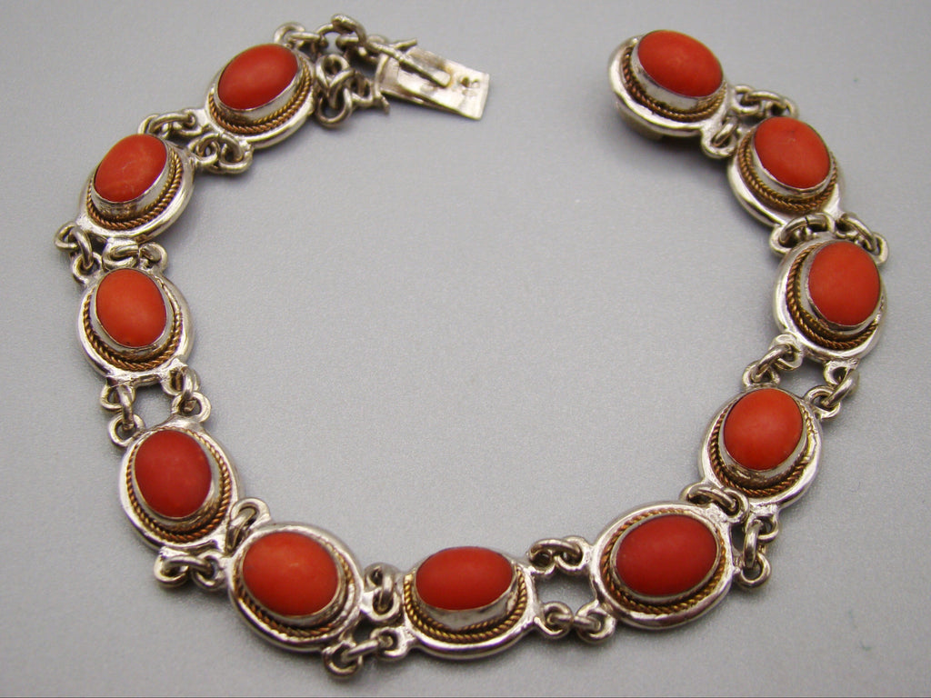 Antique Natural Undyed Red Coral Bracelet - Sterling Silver - Kingdom of Antique Arts