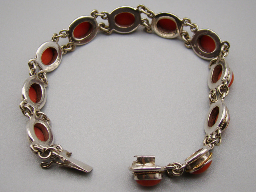 Antique Natural Undyed Red Coral Bracelet - Sterling Silver - Kingdom of Antique Arts